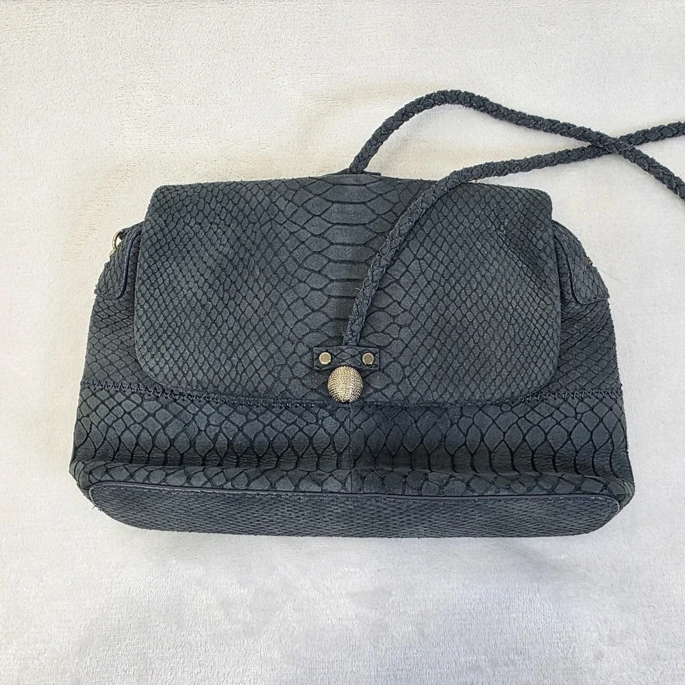 Tre Vero Python Purse Womens Handbag Midnight Blue Suede Accent Wrap Cord Clutch